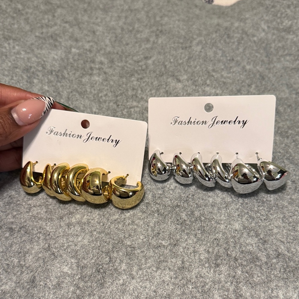 Gold and Silver Hoop Earrings Set
